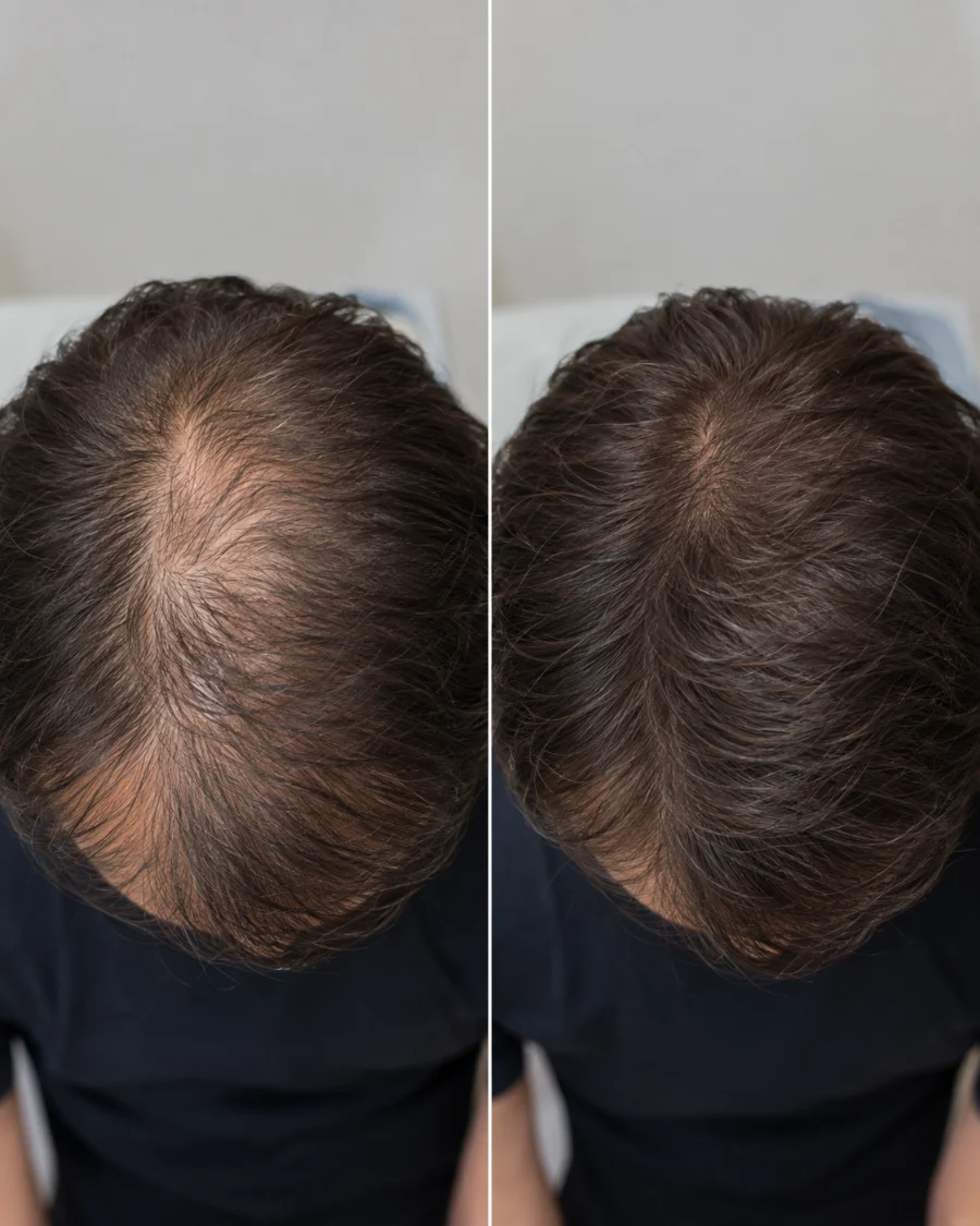 Registro de antes e depois de tratamento para falha na coroa, paciente da Clínica Duvier