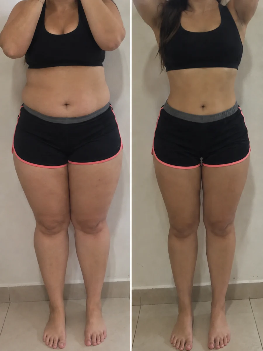 Registro de antes e depois de tratamento para obesidade, paciente da Clínica Duvier